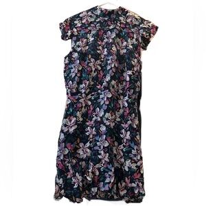 Nicole Miller collection purple floral cap sleeve high neck dress medium